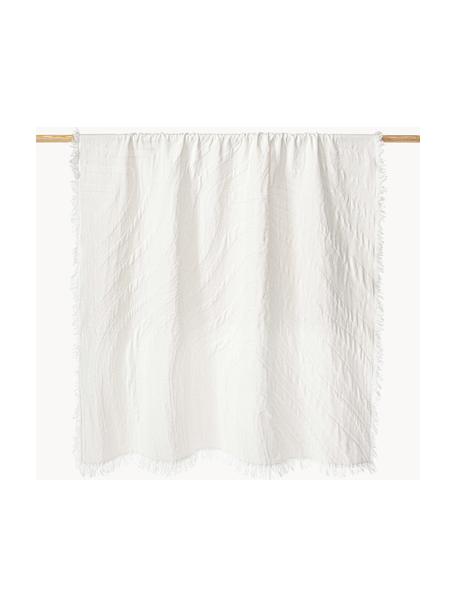 Strukturovaný bavlněný pléd s třásněmi Wavery, 100 % bavlna, Bílá, Š 130 cm, D 170 cm