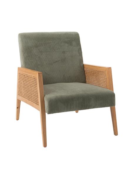Fotel z aksamitu z plecionką wiedeńską Alba, Tapicerka: aksamit, Nogi: drewno naturalne, Zielony, S 54 x G 72 cm