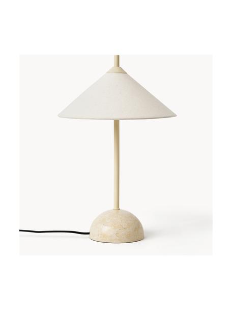 Lampada da tavolo con base in marmo Vica, Paralume: lino (100% poliestere), Struttura: metallo rivestito, Bianco crema, beige, marmorizzato, Ø 15 x Alt. 8 cm