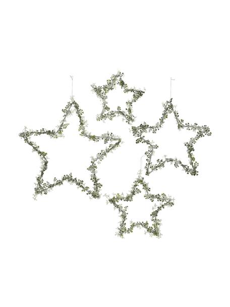 Dekorativní hvězdy Starry, 4 ks, Kov, Zelená, bílá, Sada s různými velikostmi