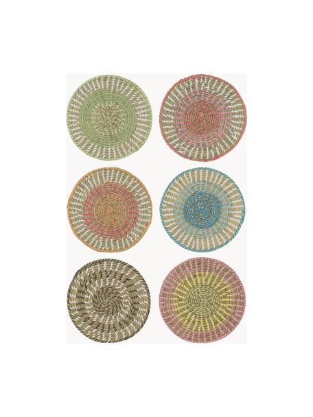 Ronde placemats Mexico van natuurlijke vezels, set van 6, Stro, Groentinten, meerkleurig, Ø 38 cm