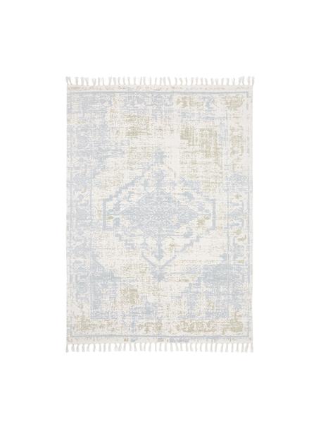 Bavlnený ručne tkaný vintage koberec Jasmine, Béžová, modrá, Š 50 x D 80 cm (veľkosť XXS)