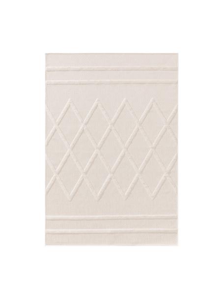 Tappeto taftato a mano per interni ed esterni con effetto alto-basso Bonte, 100% polipropilene, Bianco crema, Larg. 120 x Lung. 170 cm (taglia S)