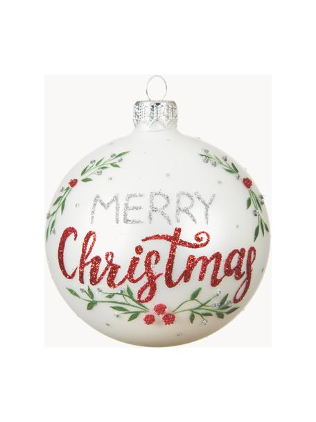Boule de Noël Merry Christmas Ø 8 cm, 2 pièces, Blanc, rouge, couleur argentée, vert, Ø 8 cm