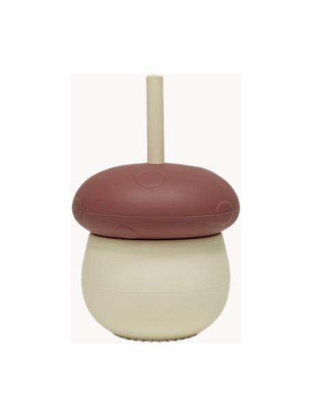 Kinderbecher Mushroom mit Strohhalm, Silikon, Hellbeige, Weinrot, Ø 10 x H 16 cm, 420 ml