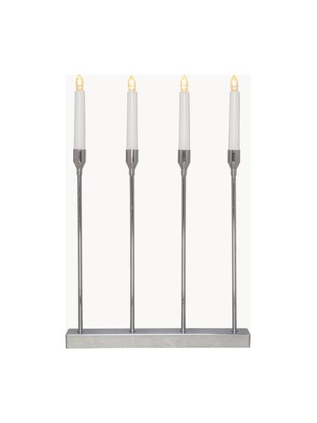 Candelabro con funzione timer Lottie, Candelabro: metallo rivestito, Argentato, bianco, Larg. 33 x Alt. 48 cm