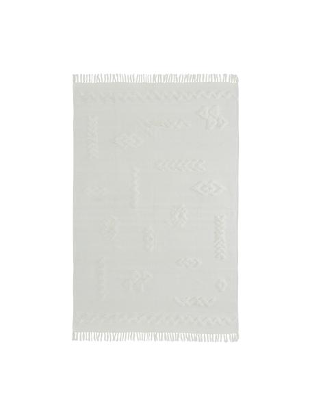 Tappeto in cotone tessuto a mano con frange Fenna, 100% cotone, Crema, Larg. 80 x Lung. 150 cm (taglia XS)