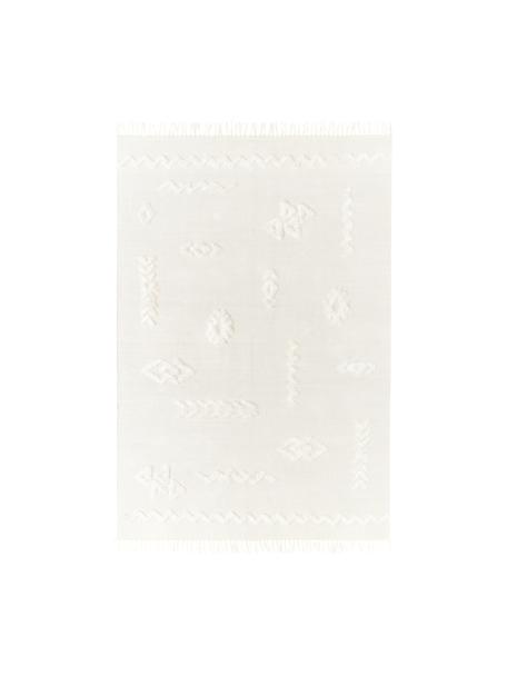 Handgewebter Baumwollteppich Fenna mit Hoch-Tief-Struktur und Fransen, 100% Baumwolle, Crème, B 80 x L 150 cm (Grösse XS)