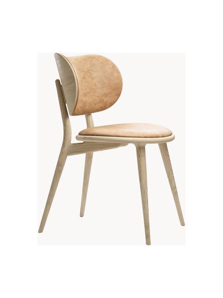 Leder-Stuhl Rock mit Holzbeinen, handgefertigt, Gestell: Eichenholz, FSC-zertifizi, Beige, Eichenholz, hell, B 52 x T 44 cm