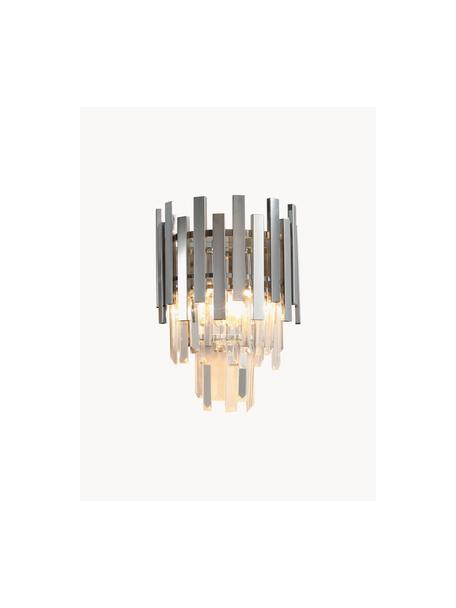 Handgemaakte wandlamp Aspen, Lampenkap: glas, gecoat metaal, Zilverkleurig, transparant, B 25 x H 35 cm
