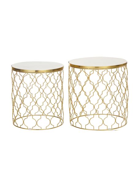 Table d'appoint en marbre Blake, 2 élém., Blanc, marbré, couleur dorée, Lot de différentes tailles