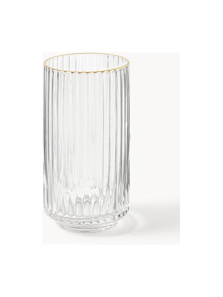 Verres à long drink soufflés bouche Aleo, 4 pièces, Verre, Transparent avec bord doré, Ø 7 x haut. 14 cm, 430 ml