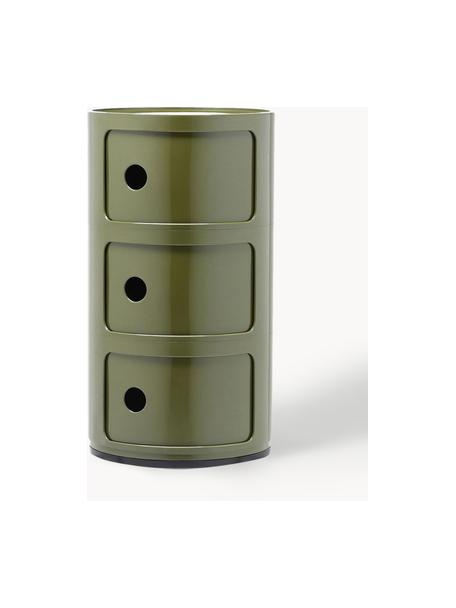 Stolik pomocniczy Componibili, 3 moduły, Tworzywo sztuczne z certyfikatem Greenguard, Oliwkowy zielony, błyszczący, Ø 32 x W 59 cm