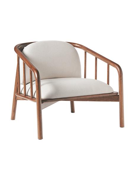 Poltroncina in legno di quercia Balin, Rivestimento: 100% poliestere Il rivest, Struttura: legno massiccio di querci, Tessuto beige, legno di quercia laccato scuro, Larg. 79 x Alt. 73 cm