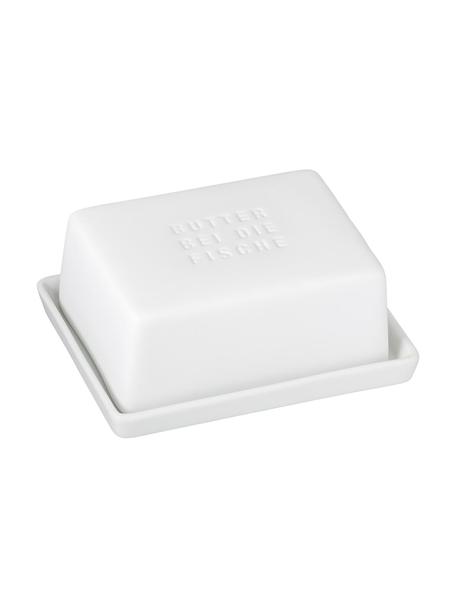 Mantequillera con relieve Fische, Porcelana, Blanco, An 14 x Al 6 x F 9 cm