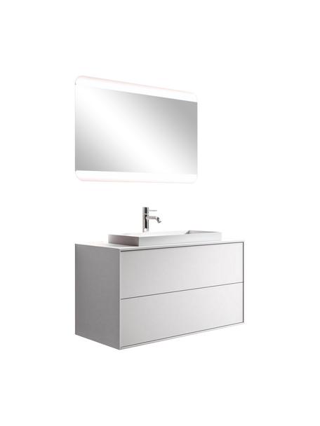 Waschtisch-Set Ago, 3-tlg., Spiegelfläche: Spiegelglas, Rückseite: ABS-Kunststoff, Weiss, Set mit verschiedenen Grössen