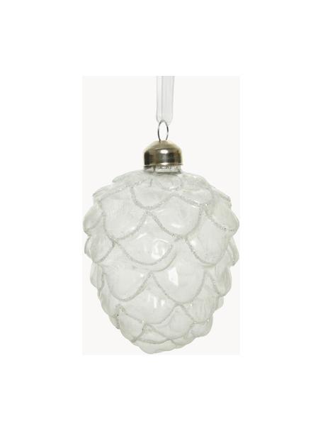 Adornos navideños piña Cone, 12 uds., Vidrio, Off White, Ø 7 x Al 10 cm