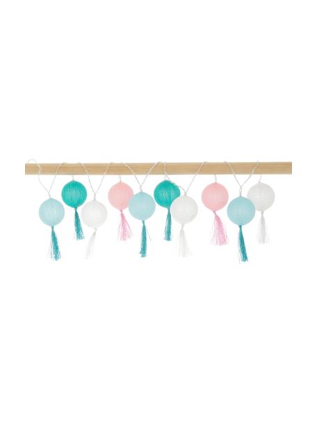 LED lichtslinger Jolly Tassel, 185 cm, 10 lampions, Lampions: katoen, Wit, roze, blauwtinten, L 185 cm