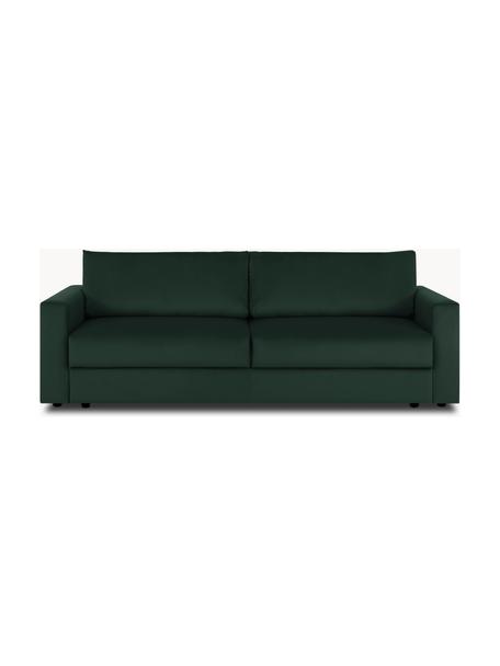 Divano letto 3 posti in velluto  con contenitore Tasha, Rivestimento: velluto (100% poliestere), Struttura: legno di pino massiccio, , Piedini: plastica Questo prodotto , Velluto verde scuro, Larg. 235 x Prof. 100 cm