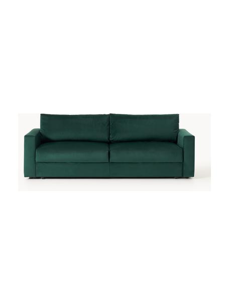 Divano letto 3 posti in velluto  con contenitore Tasha, Rivestimento: velluto (100% poliestere), Struttura: legno di pino massiccio, , Piedini: plastica Questo prodotto , Velluto verde scuro, Larg. 235 x Prof. 100 cm