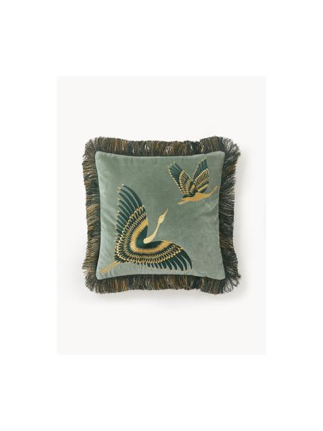 Housse de coussin 40x40 en velours brodé Onyx, Vert sauge, vert foncé, larg. 40 x long. 40 cm