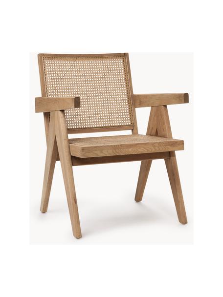 Fauteuil lounge en cannage Sissi, Chêne clair, cannage beige clair, larg. 58 x prof. 66 cm