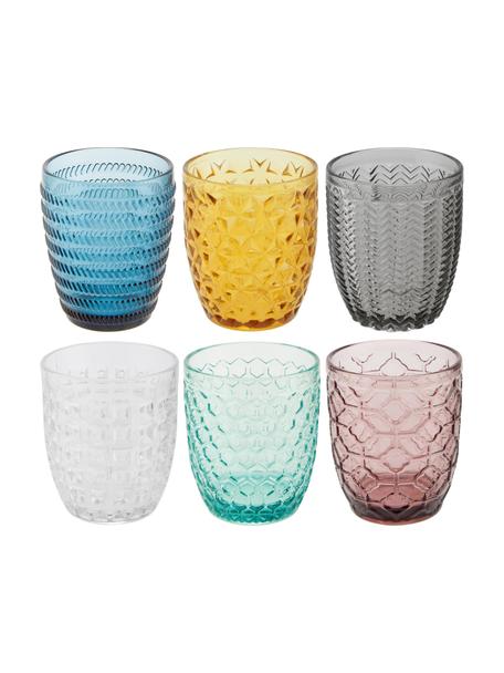 Wassergläser Geometrie mit Strukturmuster, 6er-Set, Glas, Bunt, Transparent, Ø 8 x H 10 cm, 240 ml