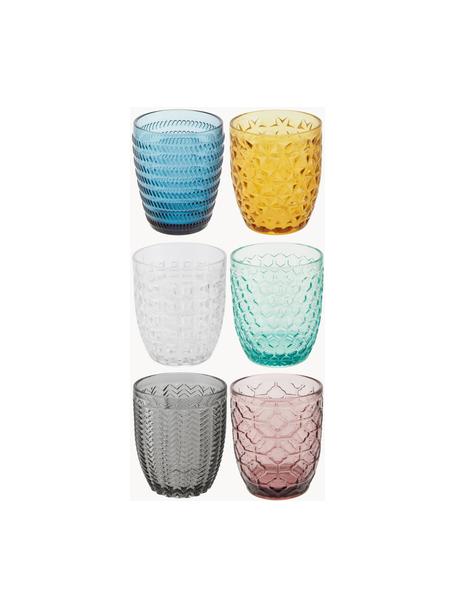 Wassergläser Geometrie mit Strukturmuster, 6er-Set, Glas, Bunt, Transparent, Ø 8 x H 10 cm, 240 ml