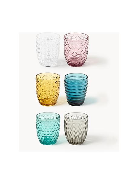 Vasos de colores con relive Geometrie, 6 uds., Vidrio, Multicolor transparente, Ø 8 x Al 10 cm, 240 ml