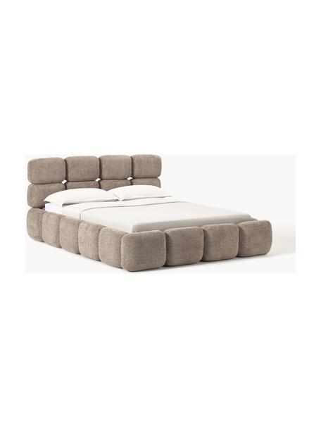 Gestoffeerd bed Tayla van teddy bouclé, Bekleding: teddy bouclé (100% polyes, Poten: gelakt berkenhout Dit pro, Teddy bouclé taupe, B 140 x L 200 cm