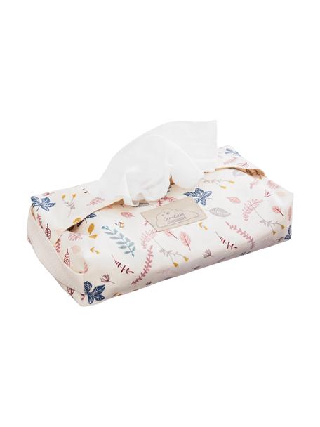 Estuche toallitas Pressed Leaves, 100% algodón ecológico, Blanco crema con estampado multicolor, An 25 x F 17 cm