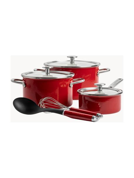 Kookset KitchenAid, set van 8, Deksel: glas, Rood, 8-delige set met verschillende formaten