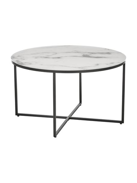 Table basse ronde en verre aspect marbre Antigua, Blanc aspect marbre, noir, Ø 80 x haut. 45 cm