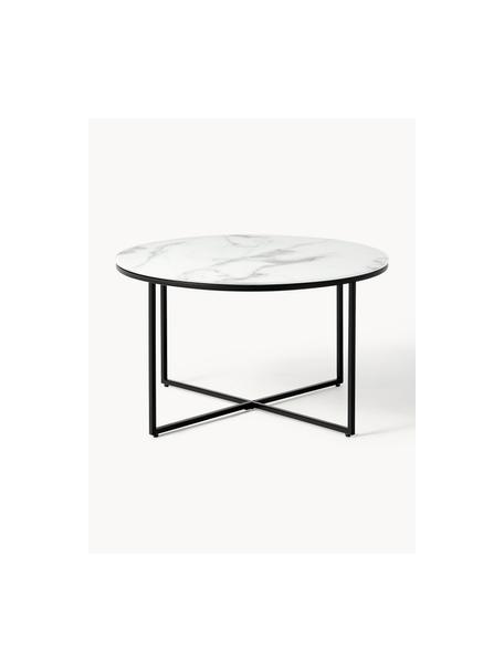 Okrúhly konferenčný stolík so sklenenou doskou v mramorovom vzhľade Antigua, Mramorový vzhľad, biela, čierna matná, Ø 80 cm