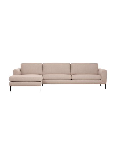 Sofa narożna z metalowymi nogami Cucita (4-osobowa), Tapicerka: tkanina (poliester) Dzięk, Nogi: metal lakierowany, Taupe tkanina, S 302 x G 163 cm, lewostronna
