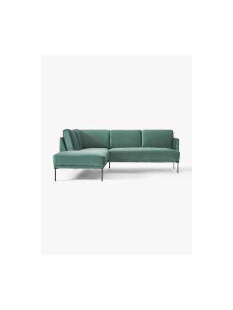 Sofa narożna z aksamitu Fluente, Tapicerka: 100% poliester Dzięki tka, Stelaż: lite drewno sosnowe z cer, Nogi: metal malowany proszkowo, Petrol aksamit, S 221 x G 200 cm, lewostronna