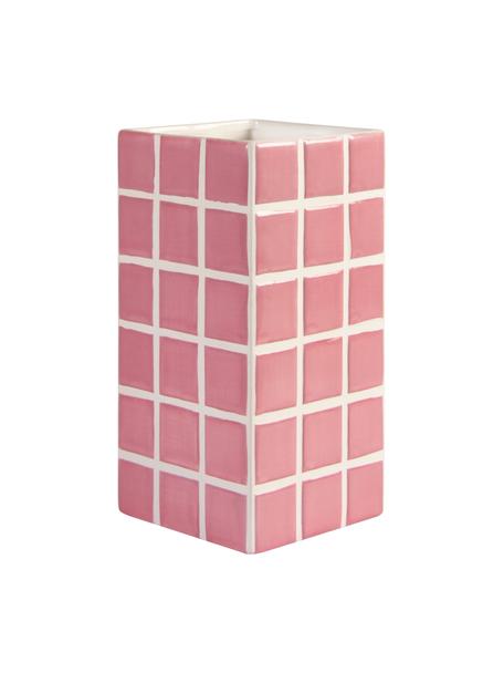 Glazen vaas Tile met tegellook in roze, Dolomietensteen, Roze, wit, B 11 x H 21 cm