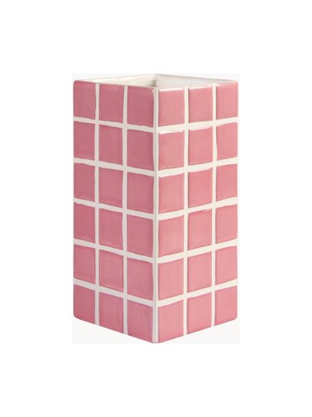 Glazen vaas Tile met tegellook, Dolomietensteen, Roze, wit, B 11 x H 21 cm