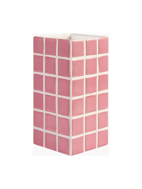 Jarrón de diseño Tile, Dolomita, Rosa, blanco, L 11 x Al 21 cm