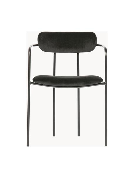 Silla con reposabrazos de terciopelo y metal Elvy, Tapizado: terciopelo (100% poliéste, Estructura: metal recubierto, Terciopelo negro, An 52 x F 50 cm