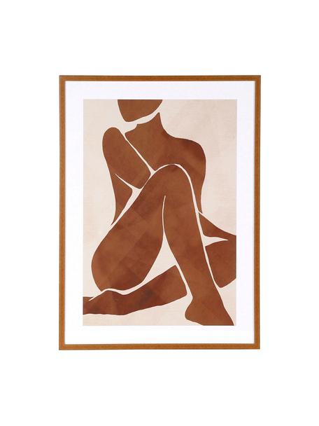 Ingelijste digitale print Femme in bruin, Lijst: MDF, Bruin, beige, B 52 x H 72 cm