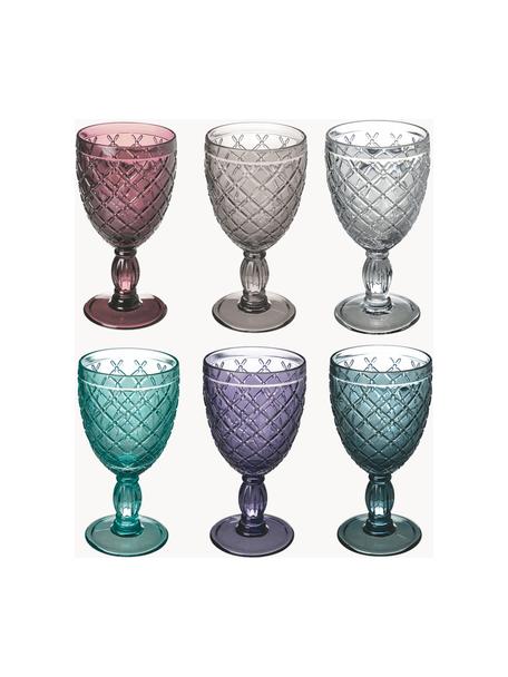 Wijnglazenset Rombi, set van 6, Glas, Meerkleurig, Ø 9 x H 17 cm