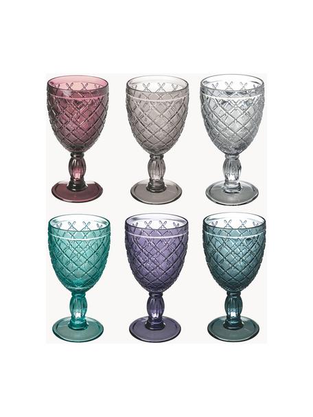Wijnglazenset Rombi, set van 6, Glas, Lila- en turquoise tinten, transparant, Ø 9 x H 17 cm, 280 ml
