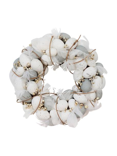 Ghirlanda decorativa fatta a mano Modern Easter Ø 33 cm, Struttura: polistirolo, Bianco, grigio, marrone, Ø 33 x Alt. 8 cm
