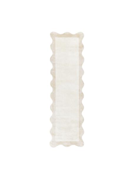 Tapis de couloir en viscose tissé main Wavy, Beige, larg. 75 x long. 250 cm