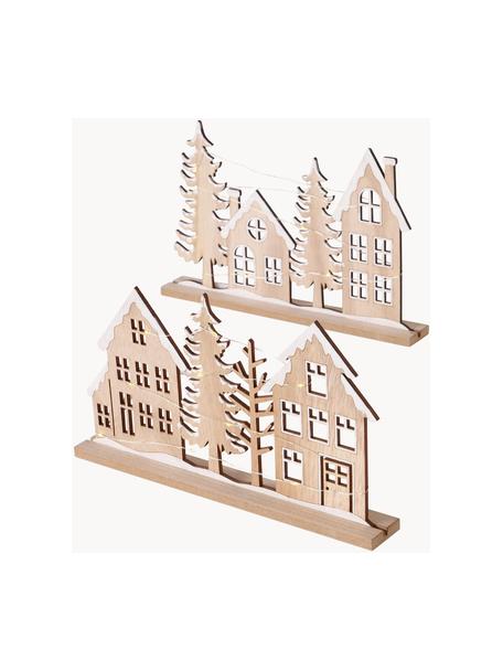 Set de figura decorativa LED Andos, 2 uds., a pilas, Madera contrachapada, Marrón, blanco, An 30 x Al 19 cm