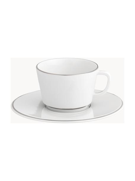 Ręcznie wykonana filiżanka XS ze spodkiem Vitruv, 2 szt., Porcelana, Biały z platynową krawędzią, Ø 12 x W 8 cm, 150 ml