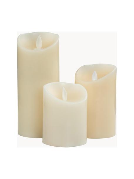 LED-Kerzen Glowing Flame, 3-tlg., Paraffin, Kunststoff, Cremefarben, Set mit verschiedenen Grössen