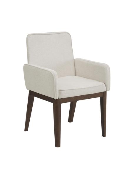 Silla con reposabrazos tapizada Koga, Tapizado: 100% poliéster Alta resis, Patas: madera de fresno, Estructura: metal, Tejido blanco crema, madera de fresno oscura, An 54 x Al 86 cm