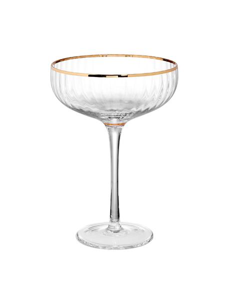 Copas pompadour de champán grandes Golden Twenties, 2 uds., 400 ml, Vidrio, Transparente con borde dorado, Ø 13 x Al 19 cm, 400 ml